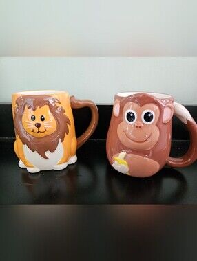 Monkey And Lion Ceramic Mug Set